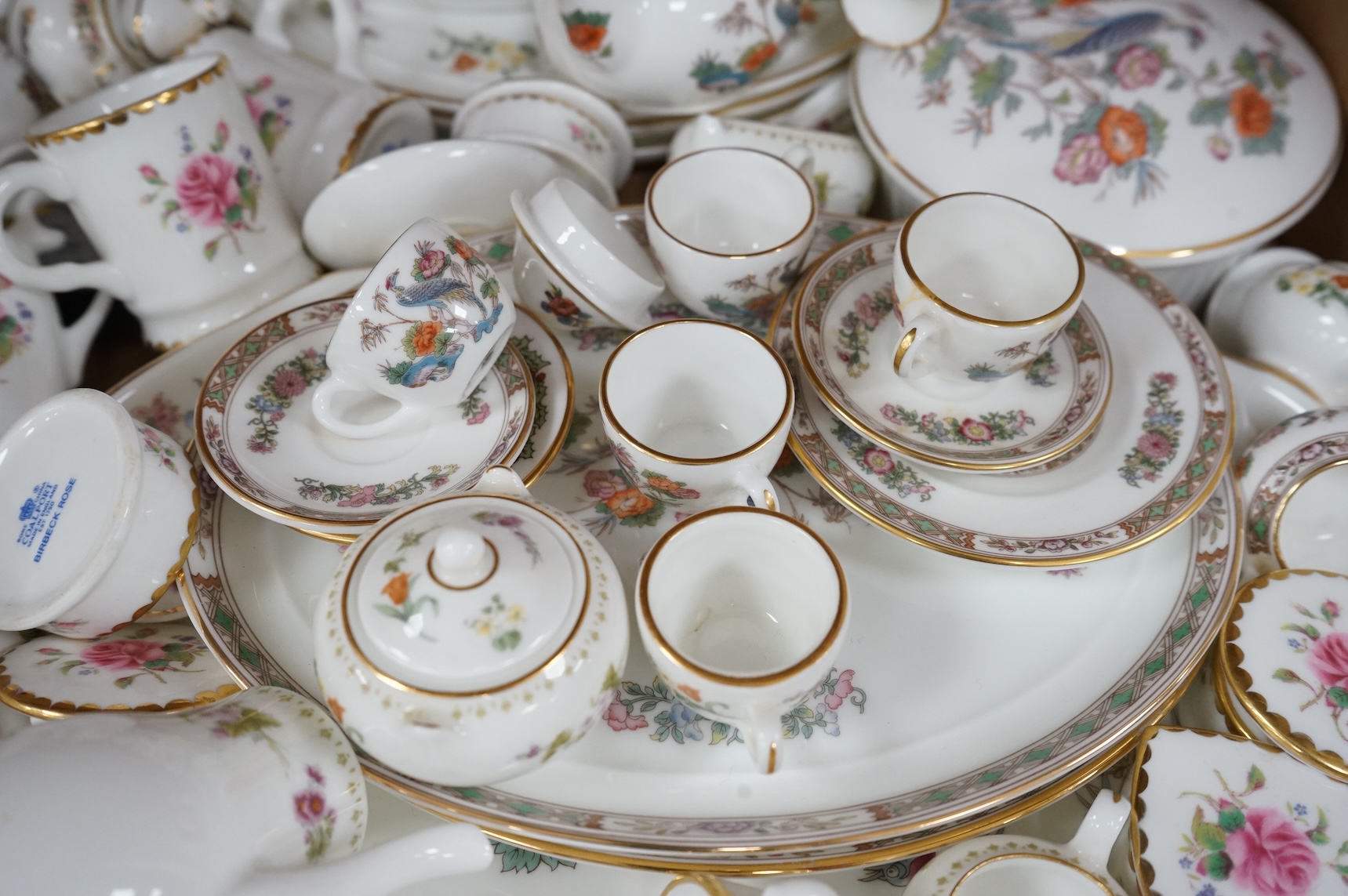 A large collection of Wedgwood and Coalport miniature tea wares, largest piece 24cm wide